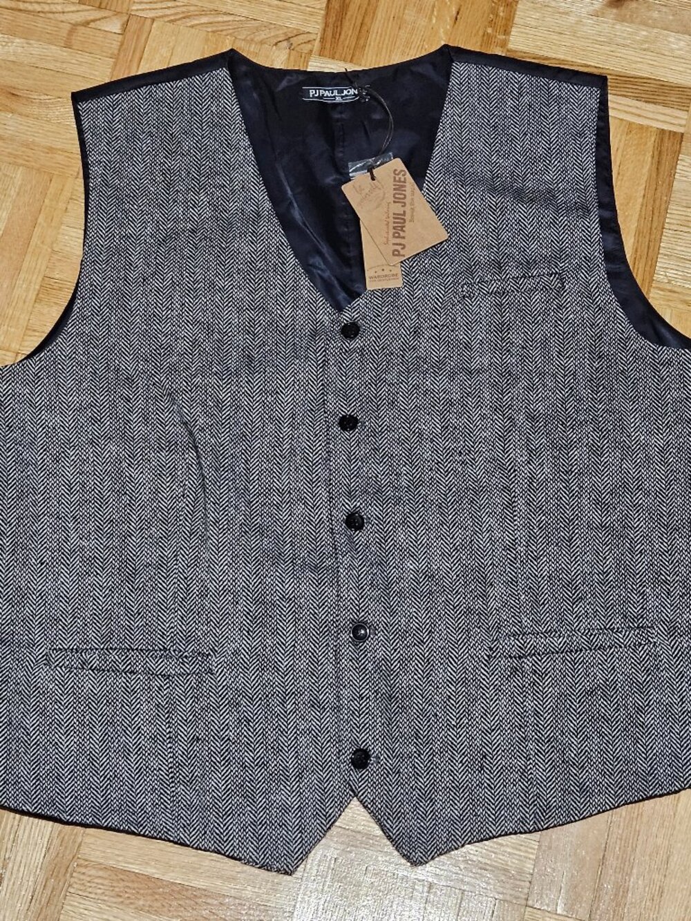 PJ Paul Jones Suit Vest Mens XL Gray Herringbone Tweed Waiscoat NWT